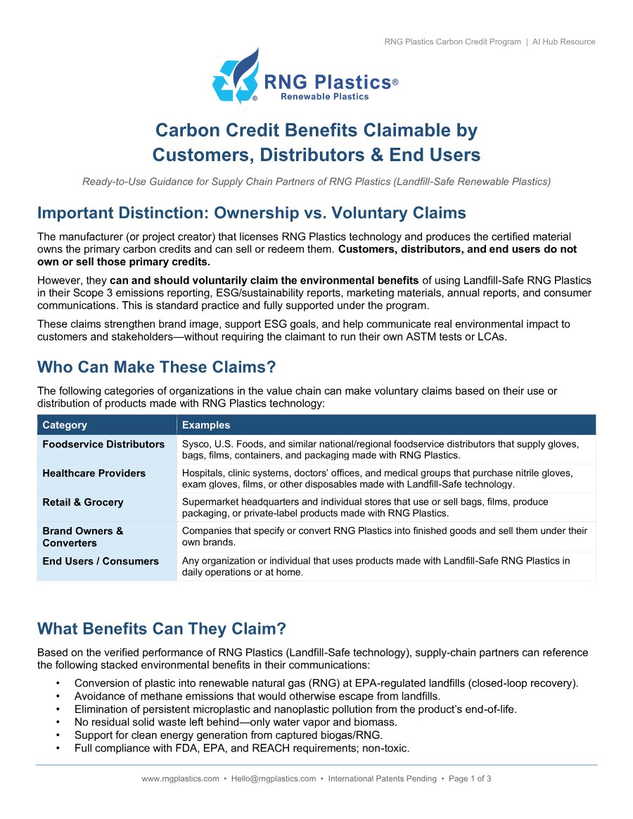 Carbon Credit Benefits and Claim Guidelines for RNG Plastics Partners preview