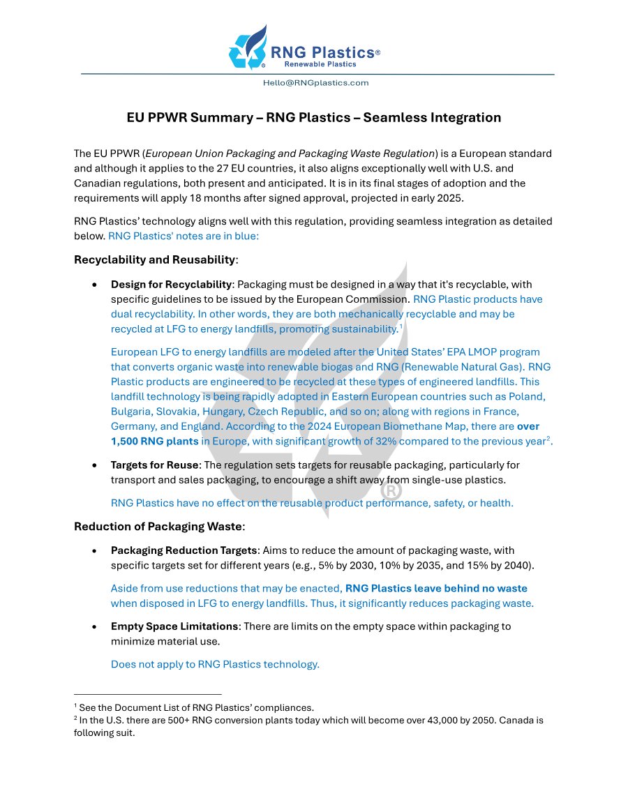 EU PPWR Compliance Summary for RNG Plastics Technology preview