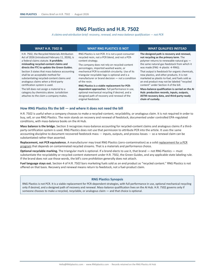 RNG Plastics and H.R. 7502: Recovery, Renewal, and Mass-Balance Qualification preview