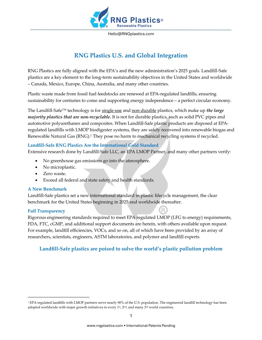 RNG Plastics: Sustainable, Landfill-Safe Renewable Plastics Documentation preview