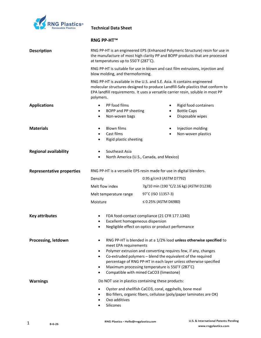 RNG PP-HT™ Engineered EPS Resin Technical Data Sheet preview